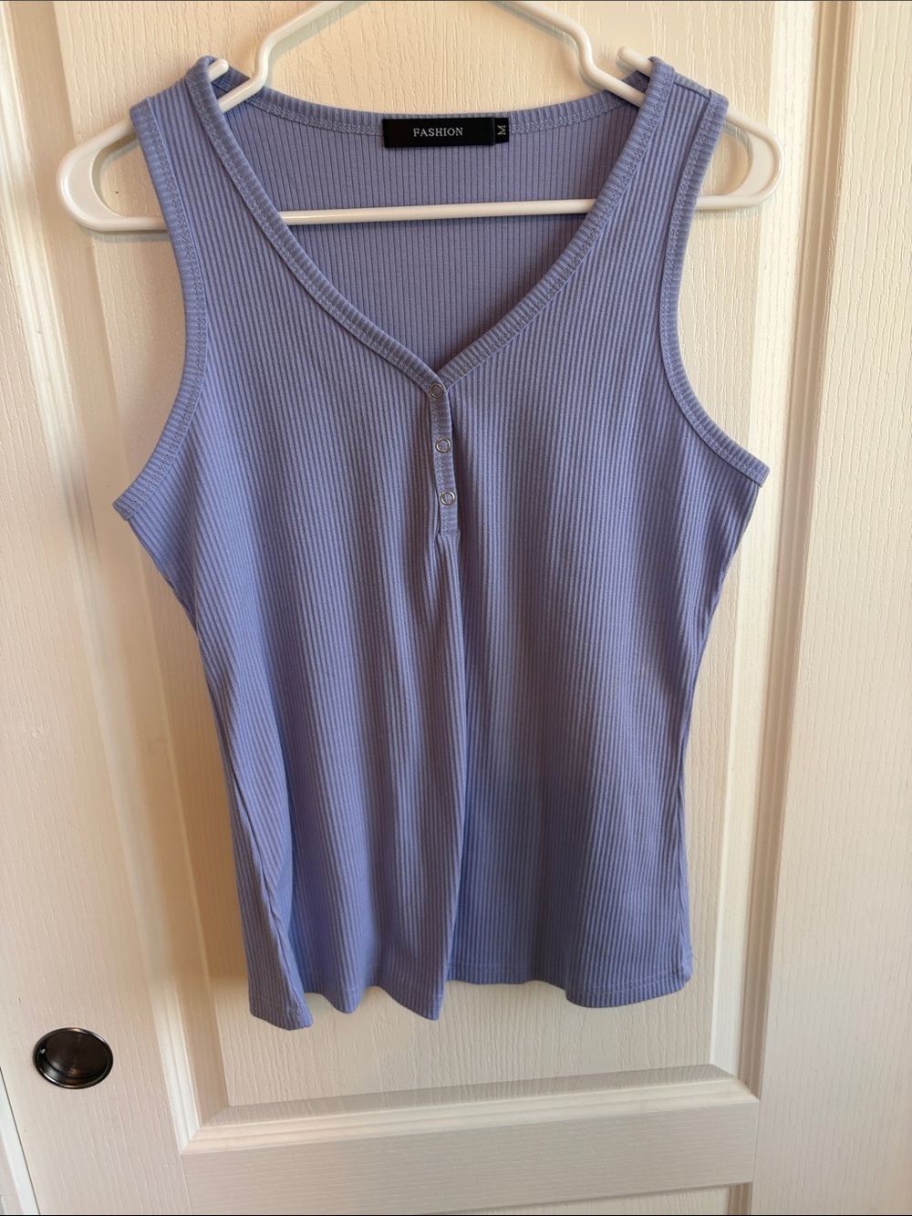 Ribbed Lavender Henley Tank Top - Fashion